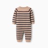 Knitted jumpsuit with stripes for newborn boys, beige/navy blue