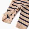 Knitted jumpsuit with stripes for newborn boys, beige/navy blue