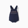 Knitted romper with jacquard pattern for newborns, navy blue
