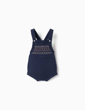 Knitted romper with jacquard pattern for newborns, navy blue