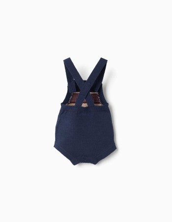 Knitted romper with jacquard pattern for newborns, navy blue