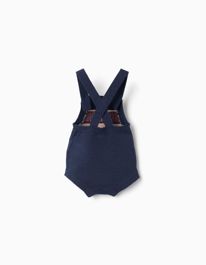 Knitted romper with jacquard pattern for newborns, navy blue