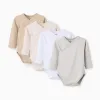 Pack of 4 Cotton Wrapover Bodysuits for Newborns and Babies 'Pastel', White/Beige