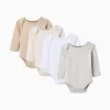 Pack of 4 Cotton Bodysuits for Newborns and Babies 'Pastel', White/Beige