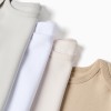 Pack of 4 Cotton Bodysuits for Newborns and Babies 'Pastel', White/Beige