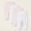 Pack of 4 Footed Trousers for Baby Girls 'Extra Comfy', White/Pink