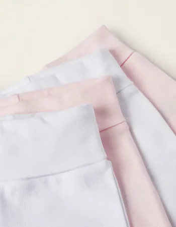 Pack of 4 Footed Trousers for Baby Girls 'Extra Comfy', White/Pink