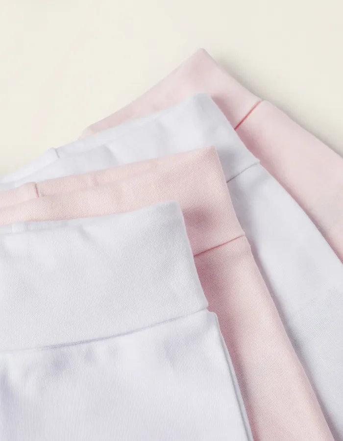 Pack of 4 Footed Trousers for Baby Girls 'Extra Comfy', White/Pink