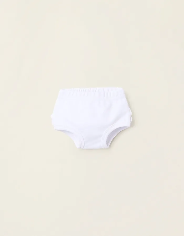 Bloomers with Broderie Anglaise Ruffles for Newborn Girls, White