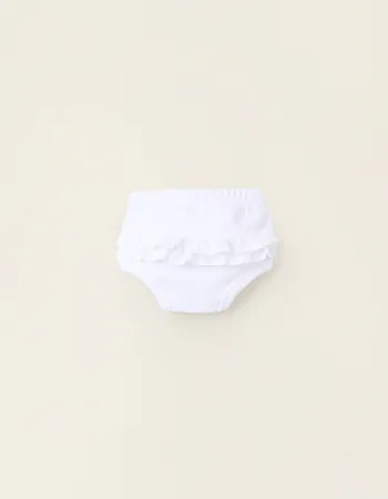 Bloomers with Broderie Anglaise Ruffles for Newborn Girls, White