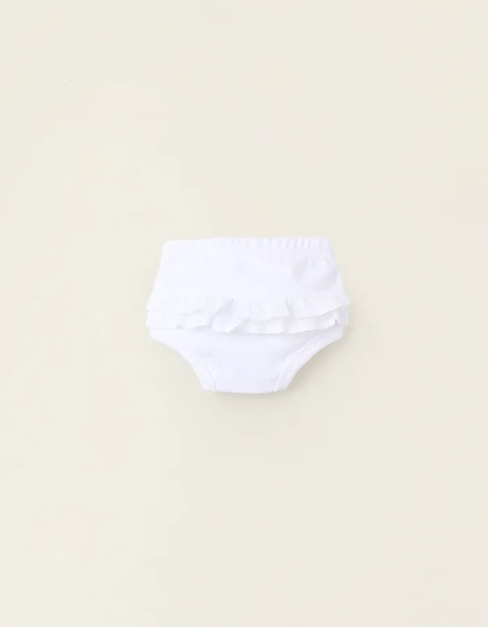Bloomers with Broderie Anglaise Ruffles for Newborn Girls, White