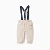 Twill Trousers with Removable Straps for Newborns, Beige