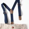 Twill Trousers with Removable Straps for Newborns, Beige