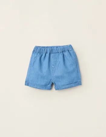 Light Cotton Denim Shorts for Newborns, Blue