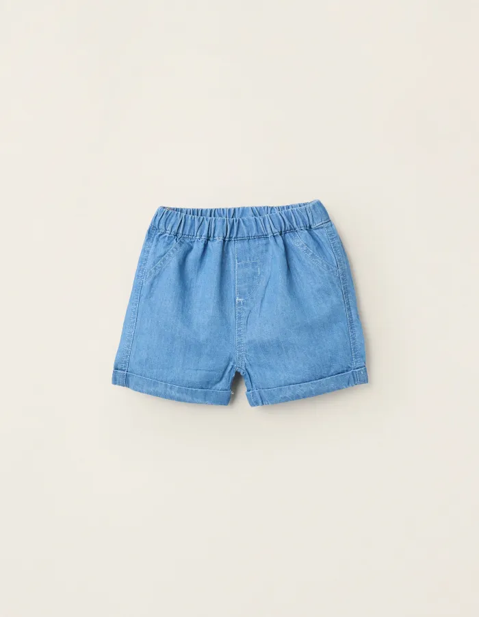 Light Cotton Denim Shorts for Newborns, Blue