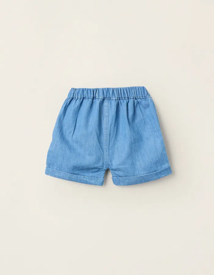 Light Cotton Denim Shorts for Newborns, Blue