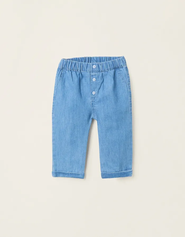 Light Cotton Jeans for Newborns, Blue