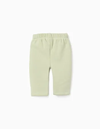 Trousers with plush lining for newborn girls, light green