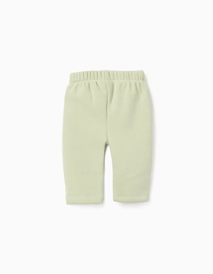 Trousers with plush lining for newborn girls, light green