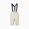 Twill trousers with removable braces for newborn boys, light beige