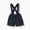 Cotton piqué shorts with braces for newborn boys, dark blue