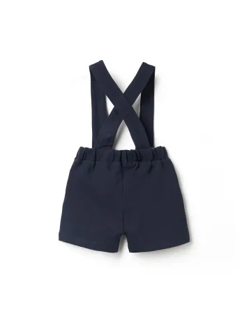 Cotton piqué shorts with braces for newborn boys, dark blue