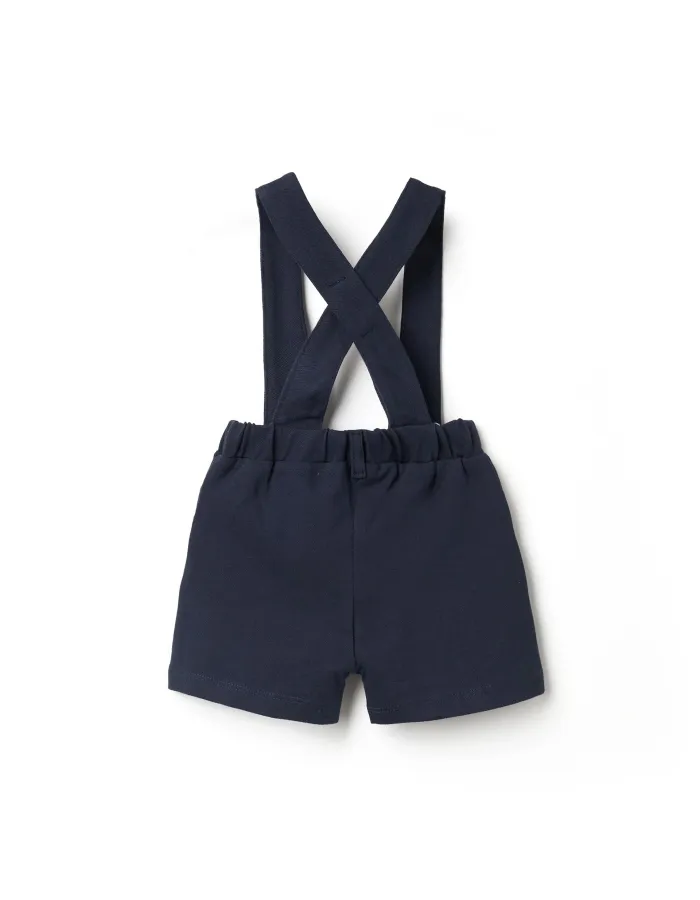 Cotton piqué shorts with braces for newborn boys, dark blue