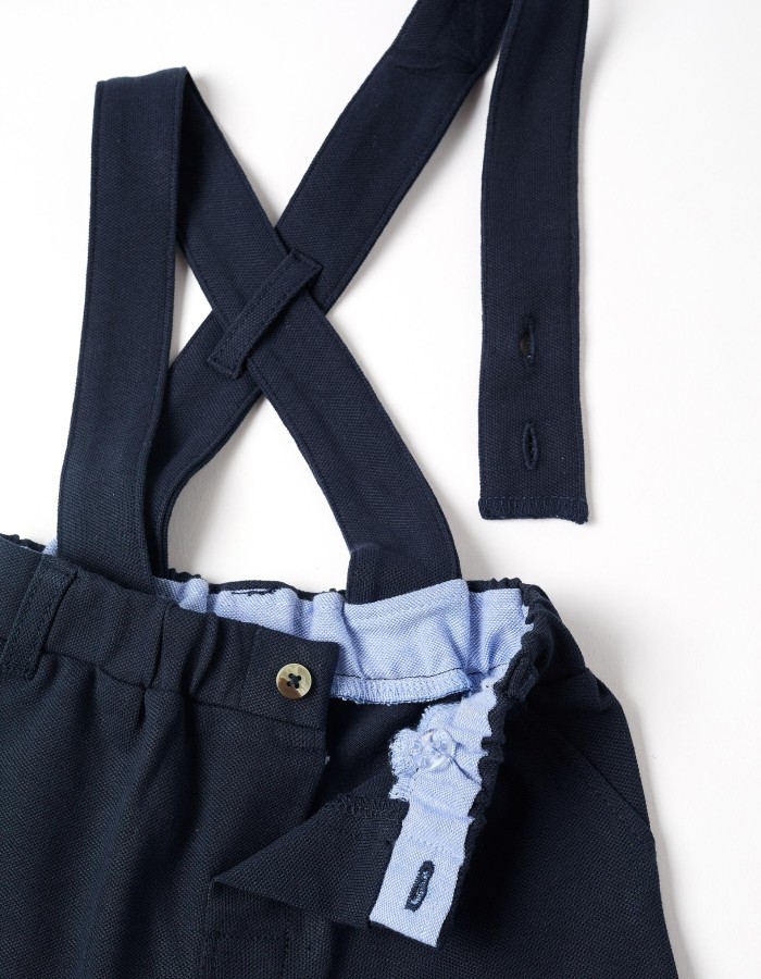 Cotton piqué shorts with braces for newborn boys, dark blue