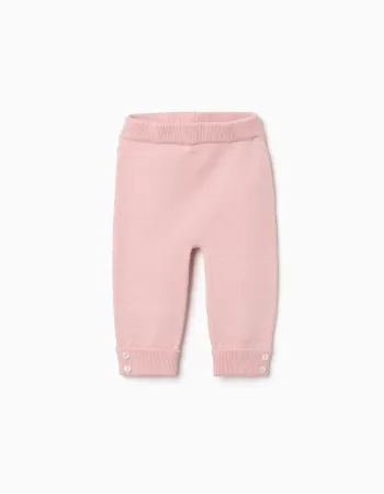 Cotton knit trousers with elastic waist for newborn girls, light pink