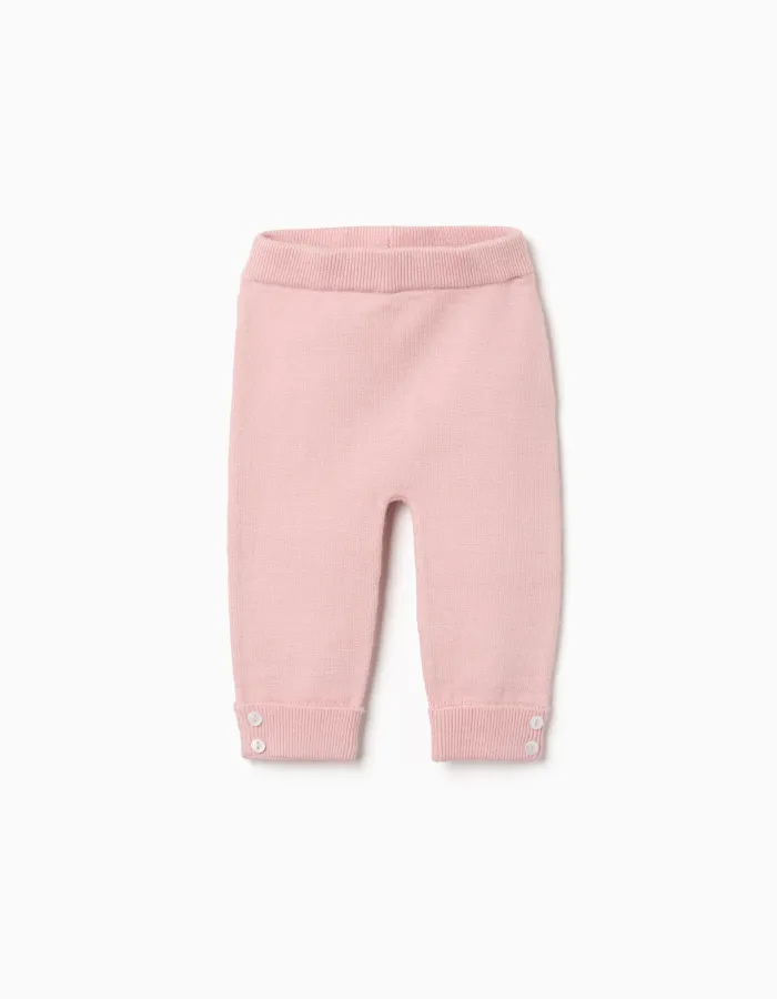 Cotton knit trousers with elastic waist for newborn girls, light pink