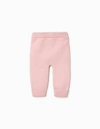 Cotton knit trousers with elastic waist for newborn girls, light pink