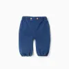 Cotton denim trousers with decorative buttons for newborns, blue