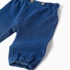 Cotton denim trousers with decorative buttons for newborns, blue