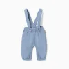 Waffle‑textured cotton trousers with straps for newborn boys, blue