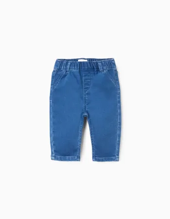 Denim trousers with elastic waist for newborns, blue