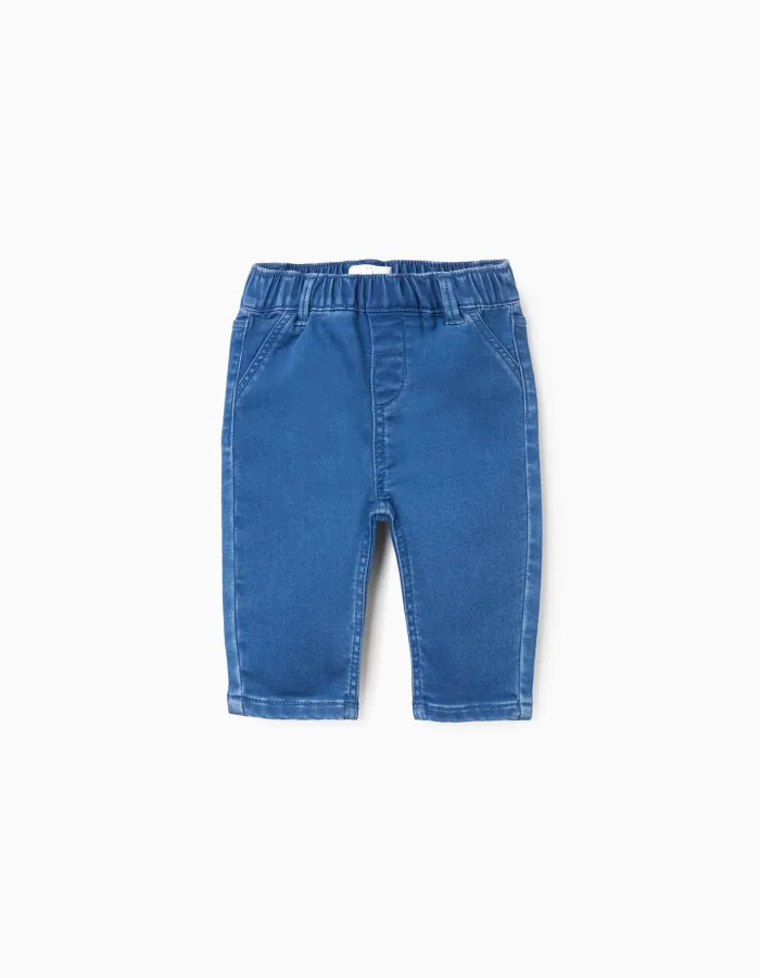 Denim trousers with elastic waist for newborns, blue