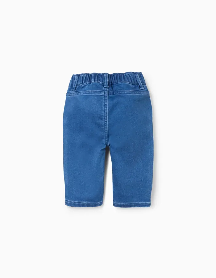Denim trousers with elastic waist for newborns, blue
