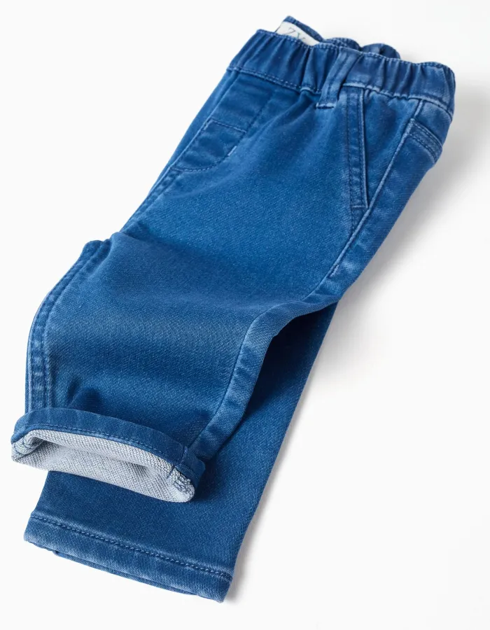 Denim trousers with elastic waist for newborns, blue