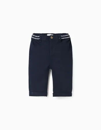 Twill chino trousers with striped tape for newborn boys, dark blue