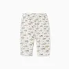 Brushed trousers with house and tree motif for newborns, white