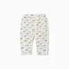 Brushed trousers with house and tree motif for newborns, white
