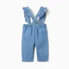 Denim trousers with removable straps for newborn girls, blue