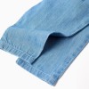 Denim trousers with removable straps for newborn girls, blue