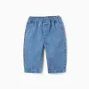 Cotton denim trousers with elastic waistband for newborns, blue