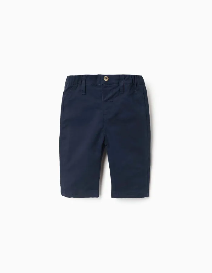 Twill trousers for newborn boys, navy blue
