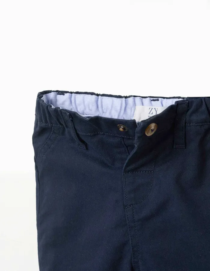 Twill trousers for newborn boys, navy blue