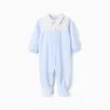 Velours Sleepsuit with Pleated Detail for Newborns, Blue