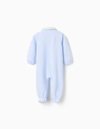 Velours Sleepsuit with Pleated Detail for Newborns, Blue