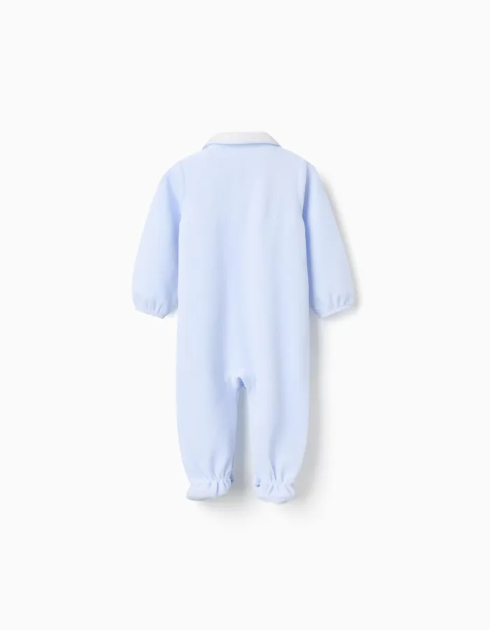Velours Sleepsuit with Pleated Detail for Newborns, Blue