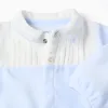 Velours Sleepsuit with Pleated Detail for Newborns, Blue